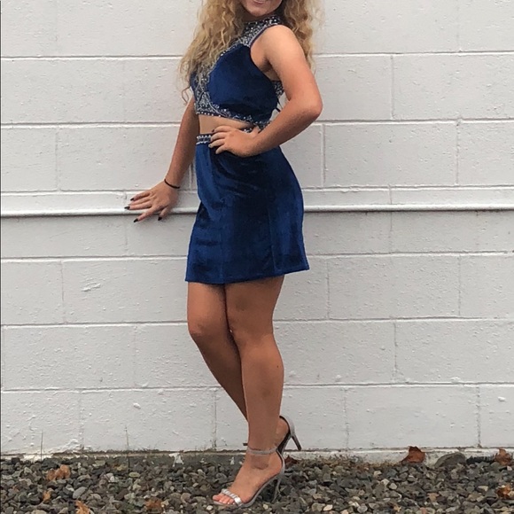 Two Piece Velvet Prom Homecoming Dress - Picture 3 of 4